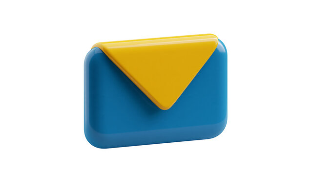 Blue and yellow glossy 3D envelope icon with rounded corners
