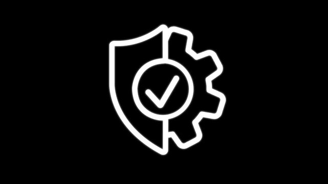 Cybersecurity shield and gear icon animation: digital protection and system optimization concept