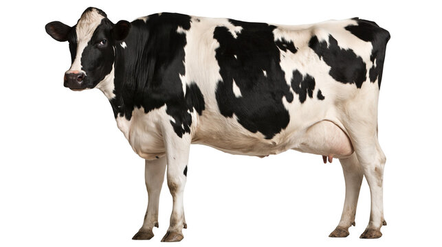Black and white Holstein Friesian dairy cow standing in profile