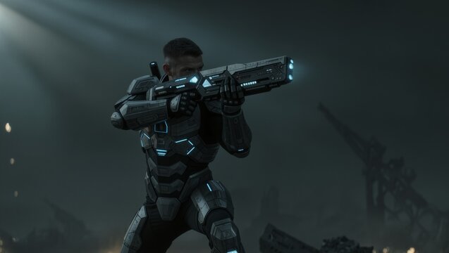 Futuristic Sci Fi Soldier in Advanced Combat Armor