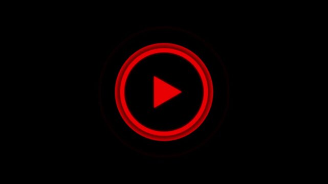 Red play button icon animation on black background, for digital media interface