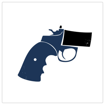 Snubby Wheelgun Revolver Featuring Bold Two Tone Flat Vector Distressed Grunge Finish