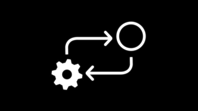 Minimalist gear and target icon animation loop representing process optimization and strategic goal achievement