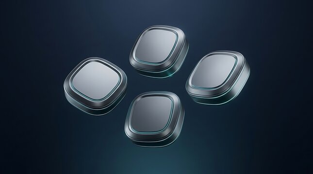 Futuristic robotic helmets and a vehicle concept on a dark blue background