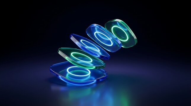 Abstract blue light trails forming stacked rings against a dark background