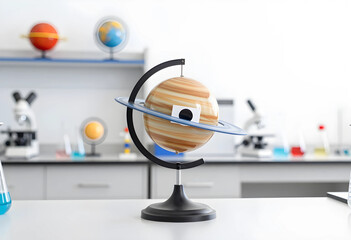 Fototapeta premium Astronomy education and space science, model of Saturn with a paper eye in a school laboratory for learning about the solar system and planetary physics