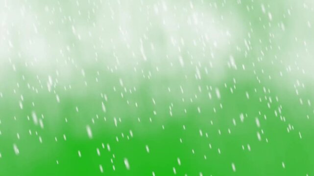 Heavy rain drops falling down with water splash motion isolated on a chroma key green screen background