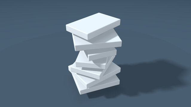 Stacked white blocks set with staggered layers, abstract 3D render for design