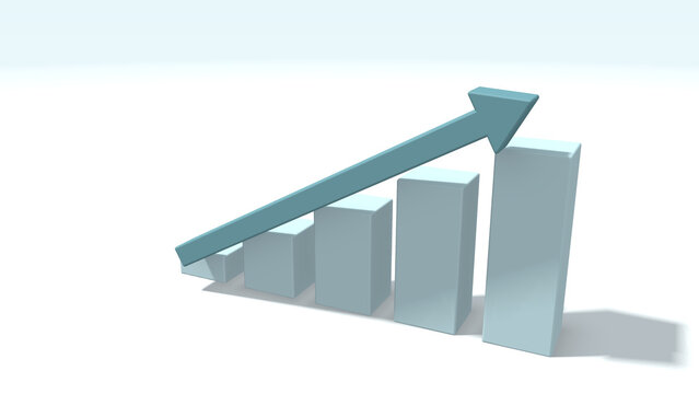 Growth chart with upward arrow, financial progress and data analysis for business reports