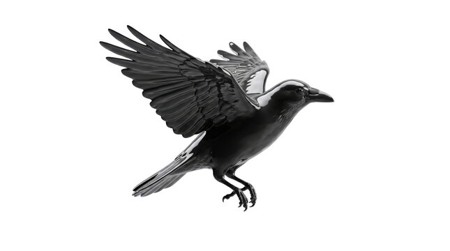 Monochrome crow flying in mid-air, dramatic black raven bird in flight, dark avian wildlife photography isolated PNG with Transparent Background