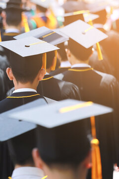 backside graduation hats during commencement success graduates of the university, Concept education congratulation. Graduation Ceremony ,Congratulated the graduates in University during commencement