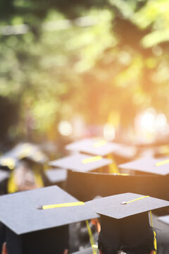 backside graduation hats during commencement success graduates of the university, Concept education congratulation. Graduation Ceremony ,Congratulated the graduates in University during commencement