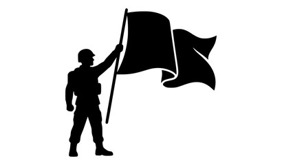 Fototapeta premium Soldier raising flag flat vector icon for military victory and patriotism