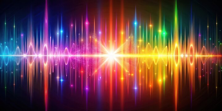 Radiant patterns of light and color converge to form an immersive soundscape of pulsating frequencies and resonant vibrations that reverberate through the air , patterns, light