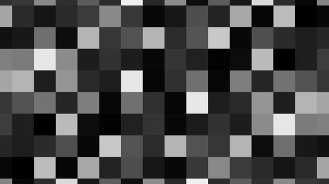 Seamless loop background with flickering monochrome squares in a dynamic digital grid pattern motion