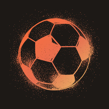 Fiery Orange Footy Ball Bursting Into Grunge Halftone Spray Splatter Vector