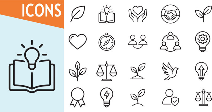 Icons for growth, learning, and cooperation themes