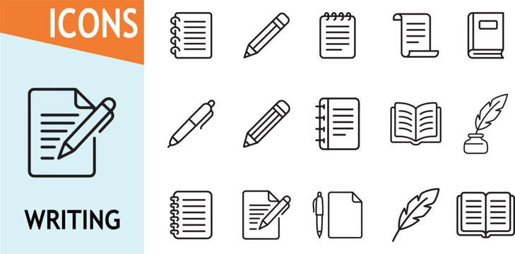 Writing icons for documents and creative work.