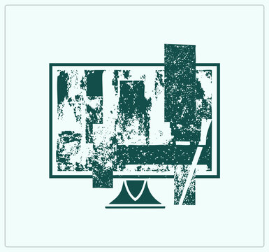 Rugged Grunge Desktop Monitor with Distressed Teal Texture Blocks Overlay Artwork