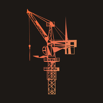 Isolated Bold Orange Tower Crane Silhouette Featuring Angular Lattice Mast Structure