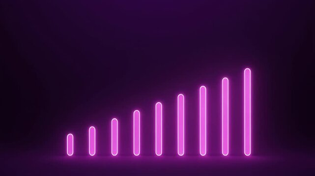 Pink Neon Bars Growing into an Ascending Row on Dark Purple