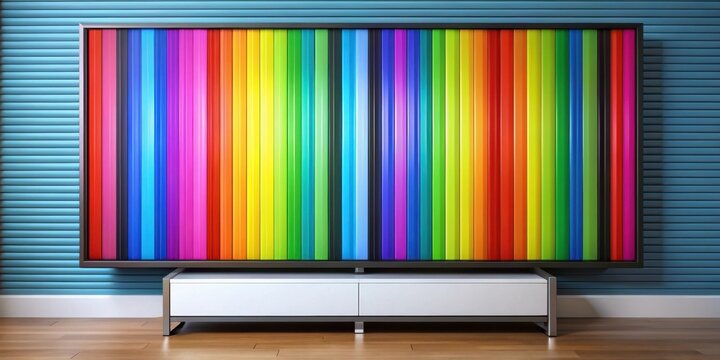 Colorful and vibrant horizontal stripes on a TV screen display, tv screen, modern art,  tv screen