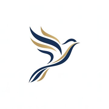  Elegant Abstract Flying Bird Logo with Flowing Blue and Gold Feathers