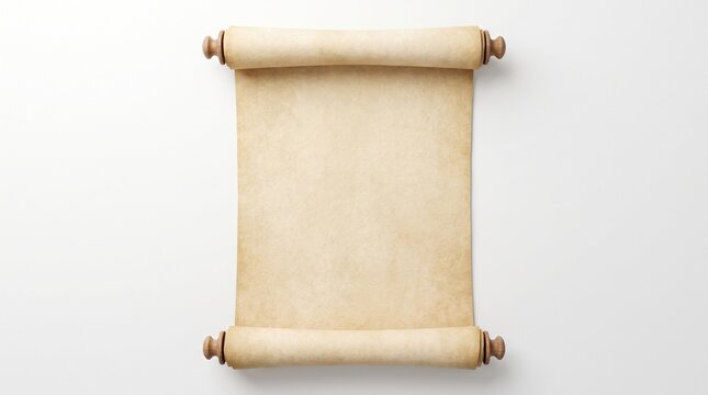 A blank vintage parchment paper scroll isolated on a white background.