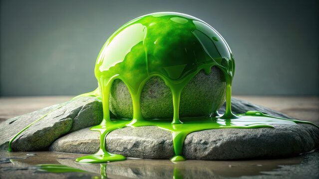 A glob of green gooey substance slowly dripping from a cracked rock , Nature, Slime,  Nature