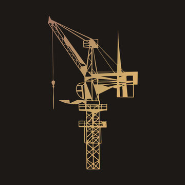 Tower Crane Silhouette Showcasing Lattice Mast in Minimal Flat Glyph Style