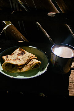 Kenyan Breakfast of Tea and Chapati at a Local Hotel