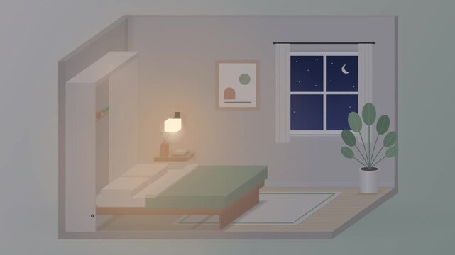 Modern Murphy Bed Transforming in Minimalist Bedroom Interior Animation