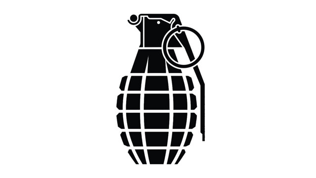 Black silhouette grenade icon featuring a detailed textured pattern and a circular metal safety pin