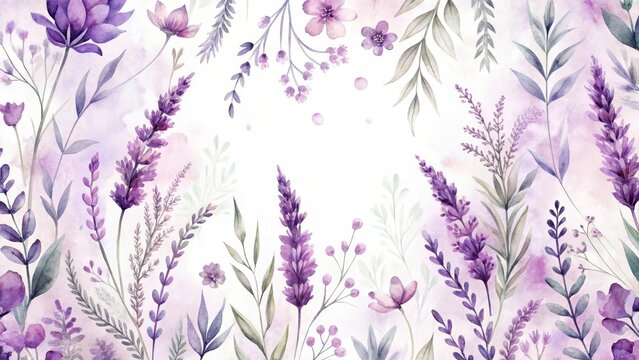 Lavender and purple floral pattern with subtle watercolor texture on a soft white background, spring, lavender