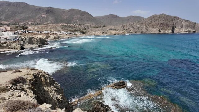 Scenic seascape at La Isleta del Moro, Provinca de Almeria, Cabo de Gata natural park, Spain.