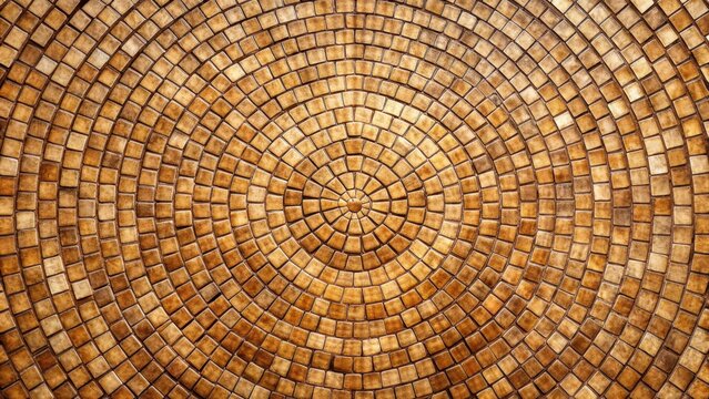 A detailed, close-up image of a semicircular surface made up of numerous brown squares arranged in a harmonious and symmetrical pattern , natural material, organic texture