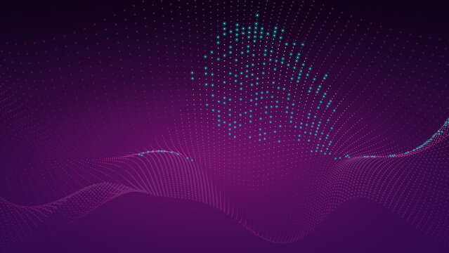 Abstract 3D Digital Dot Mesh Wave Ultraviolet Magenta Aqua Widescreen Background