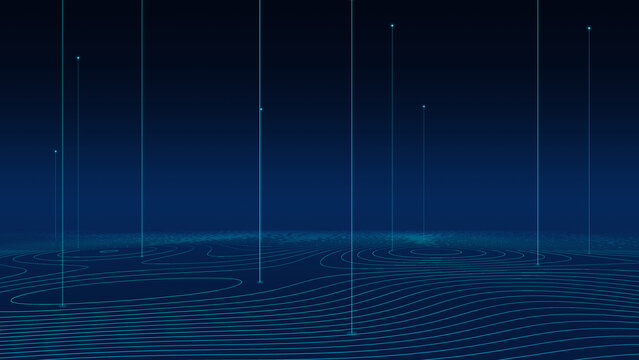 Abstract 3D Perspective Topographic Contour Map Data Beacons Cyan Navy Widescreen Background