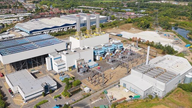 Aerial View of Power Plant in Green Landscape