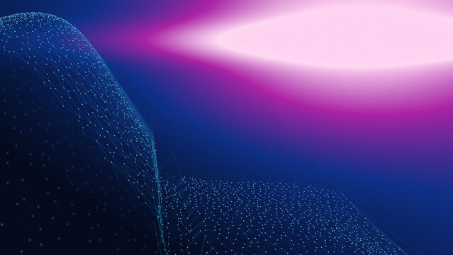 Abstract 3D Plexus Network Cyber Wave Mesh Ultraviolet Cyan Widescreen Background