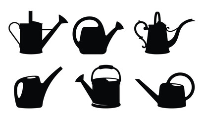Watering Can Vector Silhouette Set   Garden Watering Pot Icons Collection © Toufik