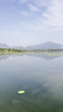 Stunning Landscape of Beautiful Alserio Lake, with Calm Waters and Reflections. Como Province, Italy