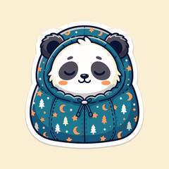 Cute Panda in Sleeping Bag with Moon and Stars Illustration © moh
