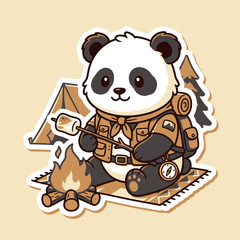 Cute Panda Bear Roasting Marshmallow by Campfire © moh