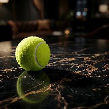 Tennis ball on a luxurious black marble table