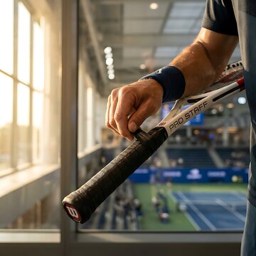 Tennis player holding a wilson pro staff racket