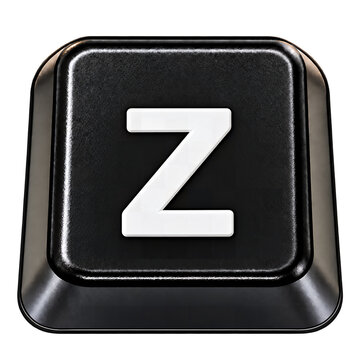 Keyboard Key 'Z': A close-up, isolated view of a single black keyboard key with a prominent white letter 'Z' etched upon it, representing technology and typing.