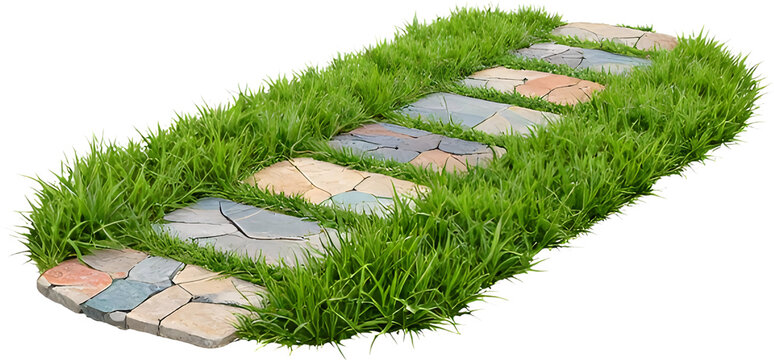 Colorful Stone Stepping Stones and Grass Path Cutout Image