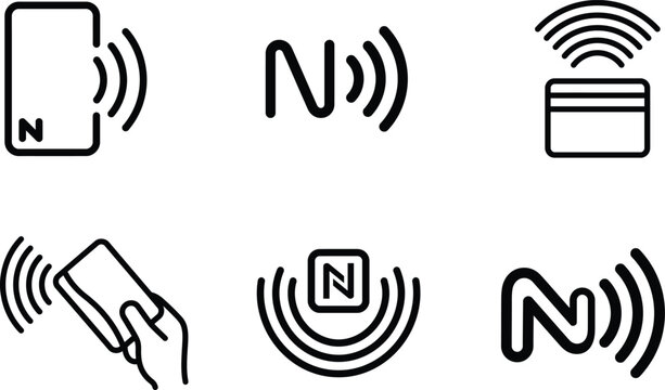 Various icons showing contactless payment methods with wireless signals