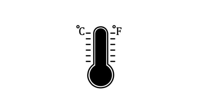 Animated Thermometer Icon with Temperature Level Rising Motion Graphic Loop, with thermometer icon, temperature rise, celsius fahrenheit, weather indicator, climate level, on a white background.